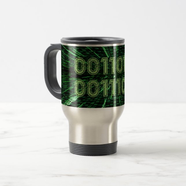 Taza De Viaje Cálculo verde vibrante del código binario 69 de Sl (Anverso izquierdo)