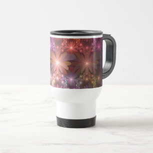 Taza De Viaje Cama De Flores Colorido Brillante Arte Fractal Abs