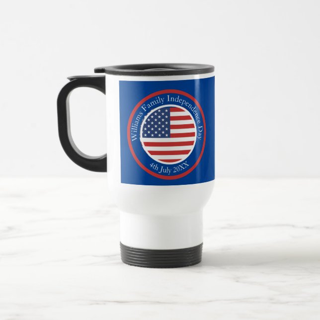 Taza De Viaje Cambiar cualquier texto Bandera de Estados Unidos  (Izquierda)