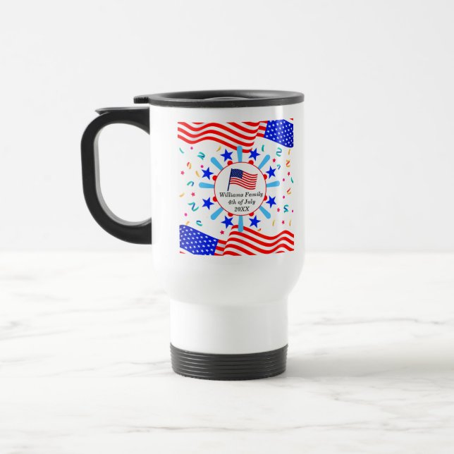 Taza De Viaje Cambiar cualquier texto Bandera de Estados Unidos  (Izquierda)
