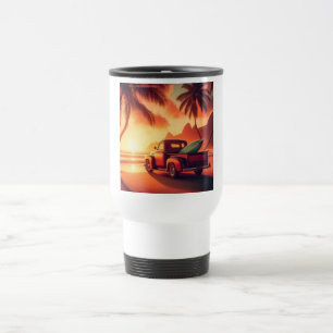 Taza De Viaje camioneta surfista vintage tropical/hawaiana