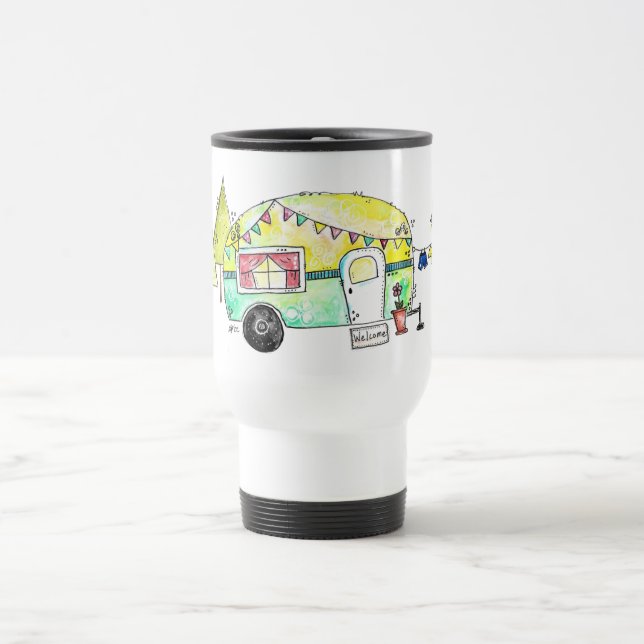Taza De Viaje Camper feliz retro y caprichoso (Centro)