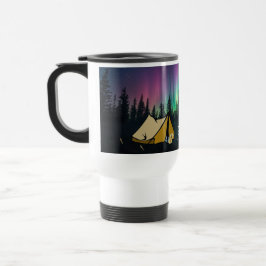Taza De Viaje Camping - Snoozing Camper under Aurora Borealis