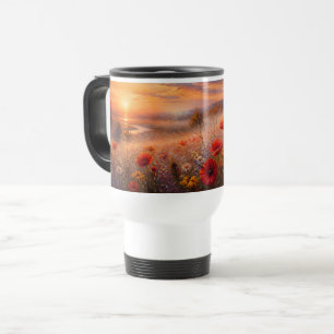 Taza De Viaje Campo de amapolas al atardecer pintura impresionis