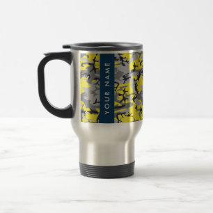 Taza De Viaje Camuflaje amarillo y gris Tu nombre personaliza