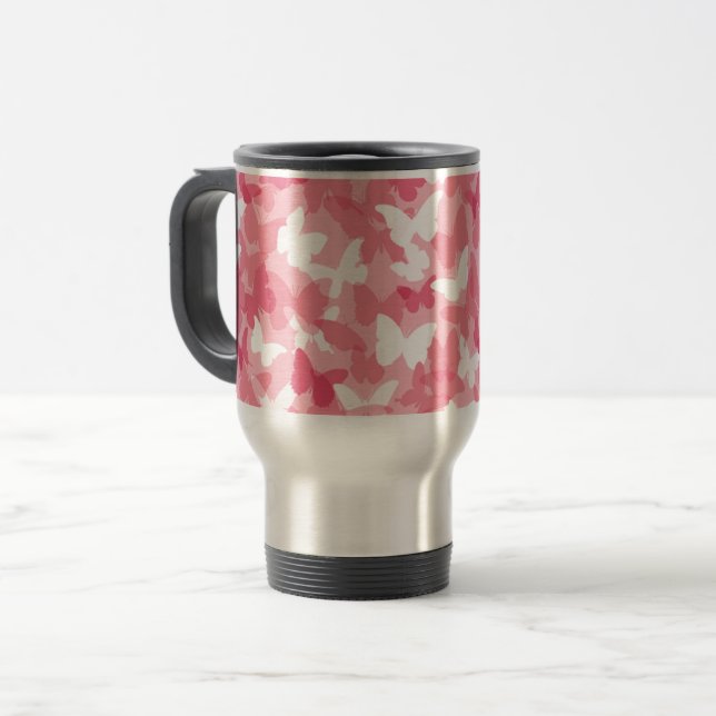Taza De Viaje Camuflaje de mariposa rosa (Anverso izquierdo)