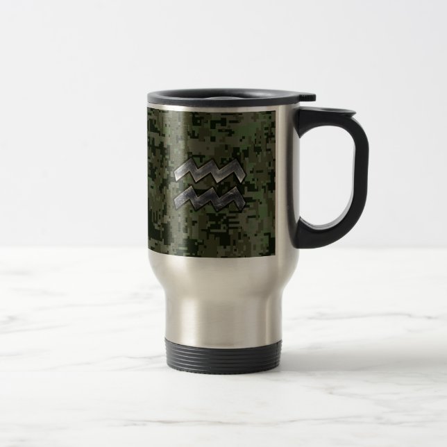 Taza De Viaje Camuflaje digital verde del Rótulo Aquarius Zodiac (Derecha)