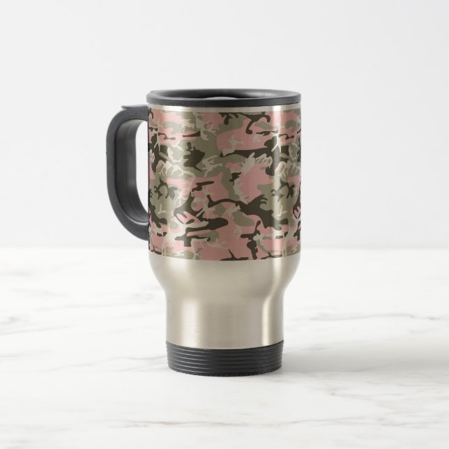 Taza De Viaje Camuflaje rosa y verde, militar, militar (Anverso izquierdo)
