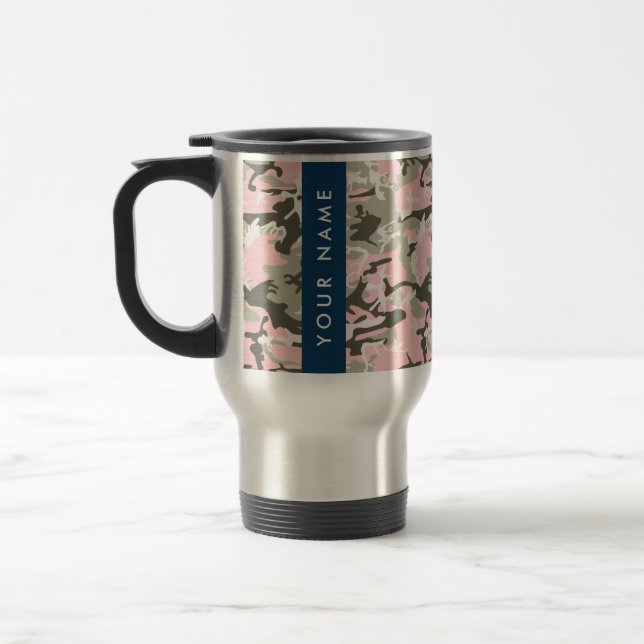 Taza De Viaje Camuflaje rosa y verde Tu nombre Personaliza (Izquierda)