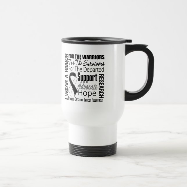 Taza De Viaje Cáncer carcinoide llevo una cinta blanca negra (Derecha)