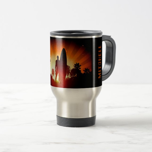 Taza De Viaje Canciones de nombres personalizados Surfer Sunset (Anverso derecho)