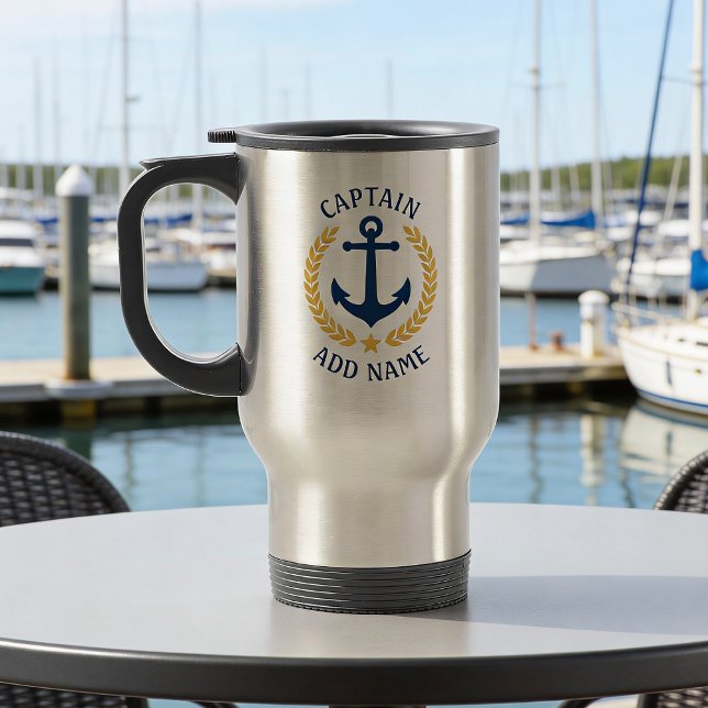 Taza De Viaje Capitán Nombre Barco Anchor Estrella del Laurel Es (Subido por el creador)