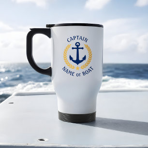 Taza De Viaje Capitán Nombre Barco Ancla Armada de Laurel Estil