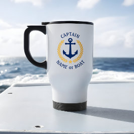 Taza De Viaje Capitán Nombre Barco Ancla Armada de Laurel Estilo