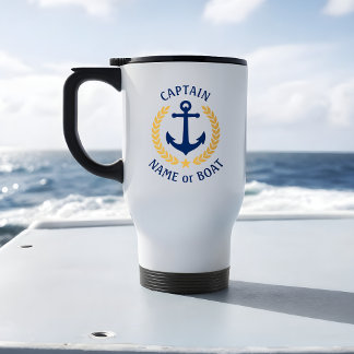 Taza De Viaje Capitán Nombre Barco Ancla Armada de Laurel Estilo