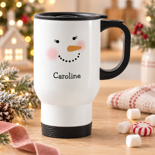 Taza De Viaje Cara de muñeco de nieve lindo Mamis Nombre persona