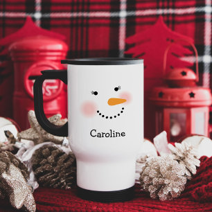Taza De Viaje Cara Feliz de Muñeco de Nieve Pestañas Nombre Viaj