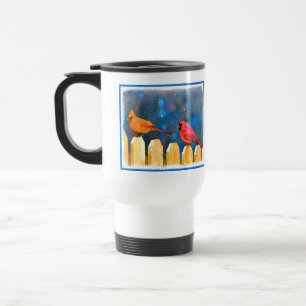 Taza De Viaje Cardenales sobre la pintura de la cerca - Arte ori