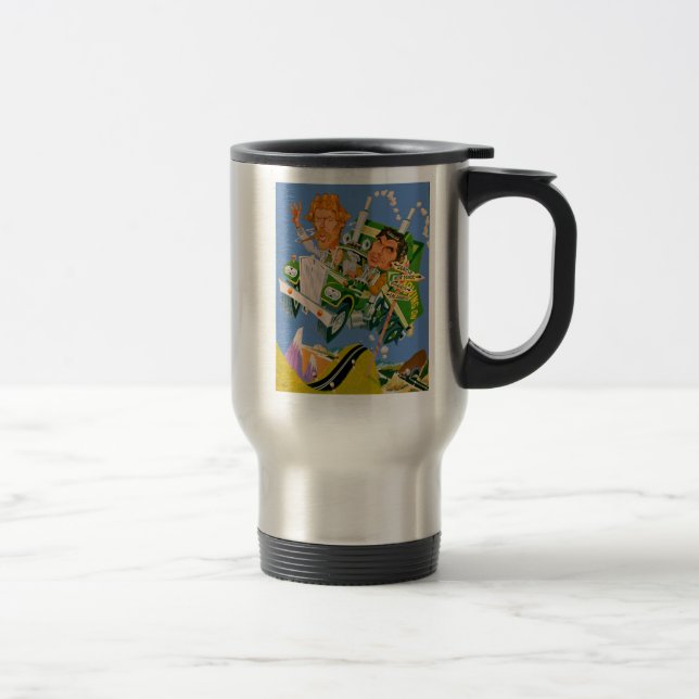 Taza De Viaje Caricatura De Movin En Blue Sky (Derecha)