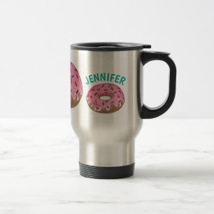 Taza De Viaje Carne de rociador de donut rosado personalizada