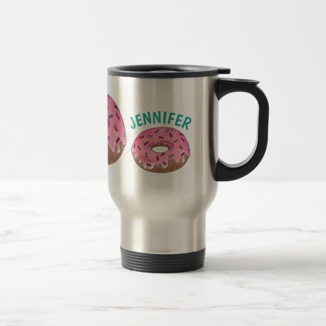 Taza De Viaje Carne de rociador de donut rosado personalizada (Derecha)
