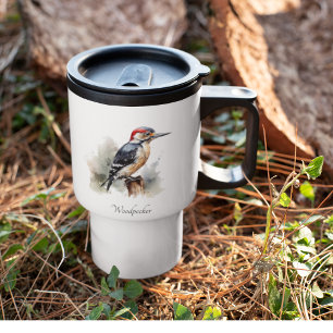 Taza De Viaje Carpintero de Bosque Acuarela, personalizado