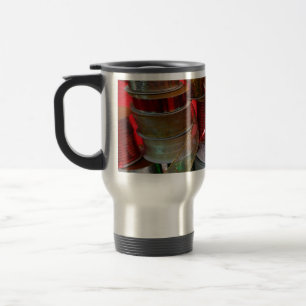 Taza De Viaje Carretes de cinta de Navidad roja y dorada