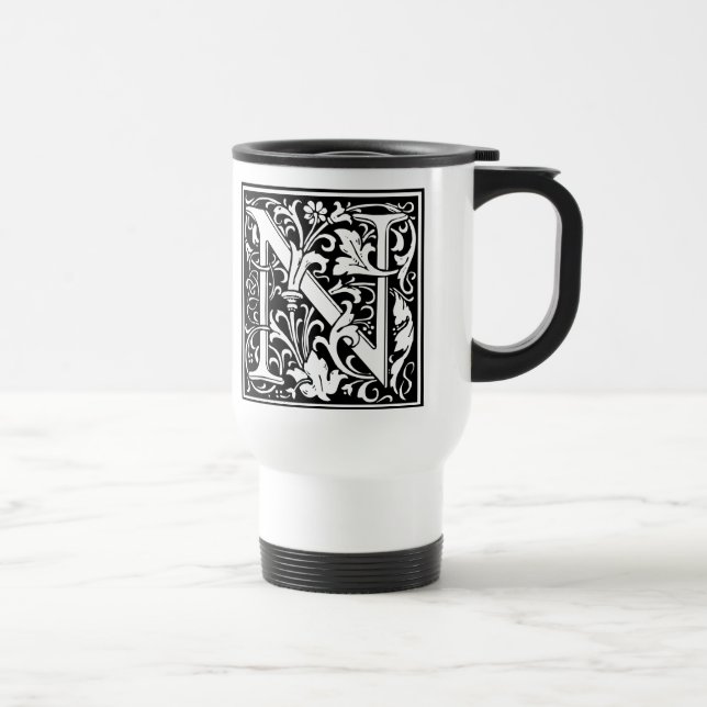 Taza De Viaje Carta N Monograma medieval Art Nouveau (Derecha)