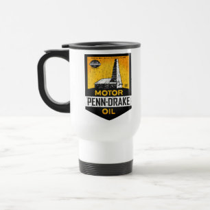 Taza De Viaje Cartel vintage de Penn Drake Motor Oil deteriorado