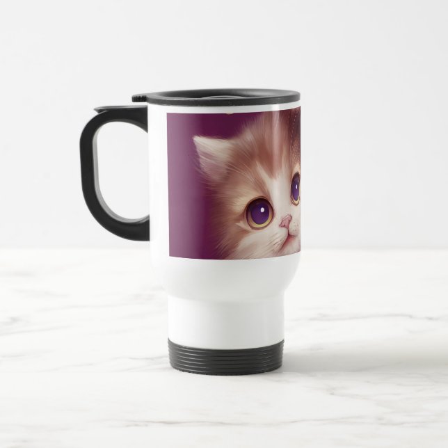 Taza De Viaje Cartoon fluffy baby kitten with big eyes (Izquierda)