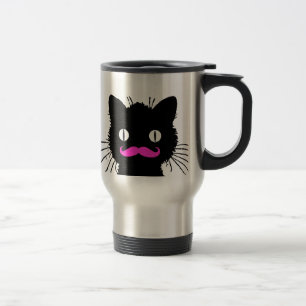 TAZA DE VIAJE CAT NEGRO DEL BIGOTE ROSADO DIVERTIDO