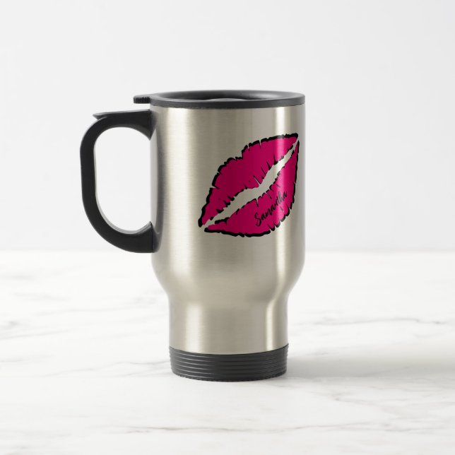 Taza De Viaje Cebra simple con labios rosados personalizados (Izquierda)
