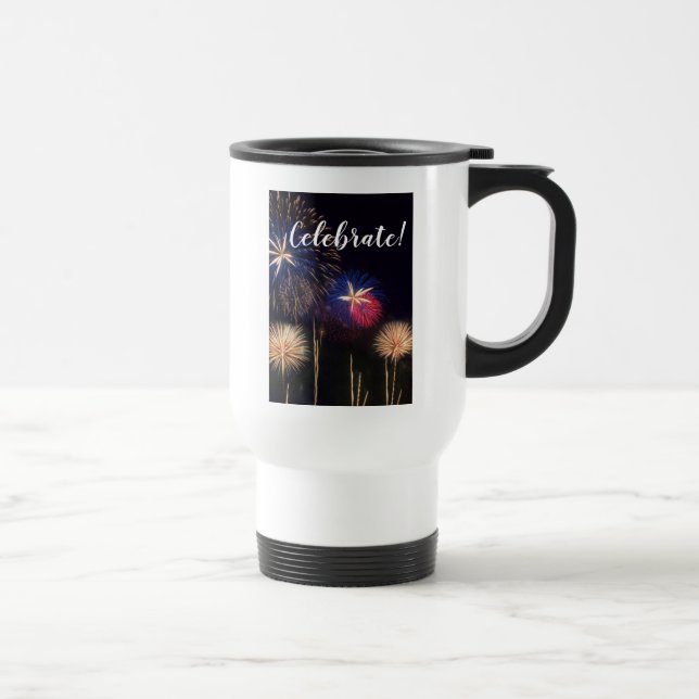 Taza De Viaje Celebrar 70 años con fuegos artificiales (Derecha)
