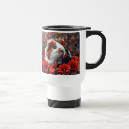 Taza De Viaje Cerdo guineano entre flores rojas