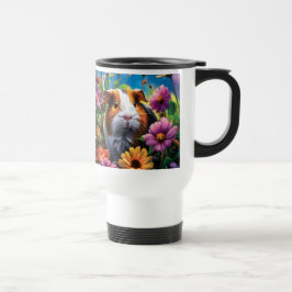 Taza De Viaje Cerdo guineano entre flores vibrantes