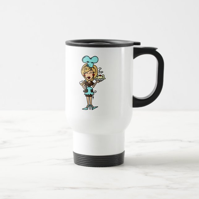 Taza De Viaje Chef pastelero femenino - Camisetas rubias y regal (Derecha)