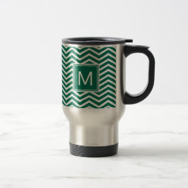 Taza De Viaje Chevrras verdes frondosas modernas con monograma