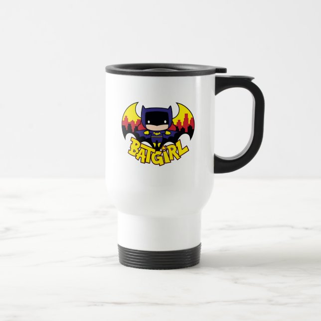 Taza De Viaje Chibi Batgirl Con Skyline Y Logo Gótico (Derecha)