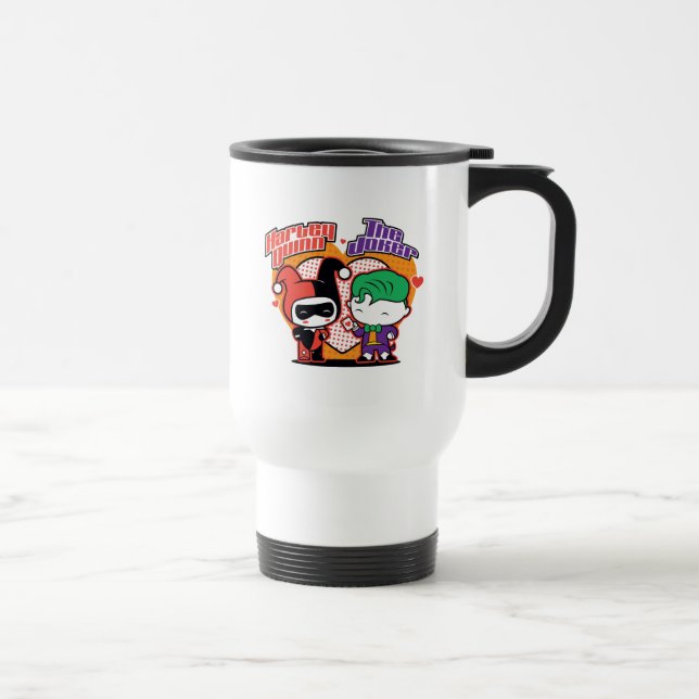 Taza De Viaje Chibi Harley Quinn & Chibi Joker Hearts (Derecha)
