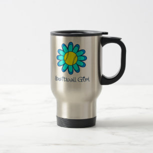 Taza De Viaje Chica azul del softball de la aguamarina