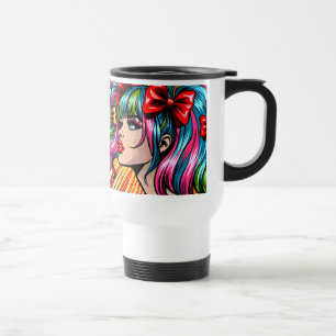 Taza De Viaje Chica Bonita de Arte Pop Comic con Lazos