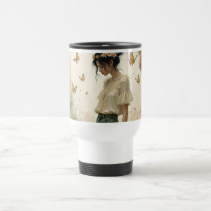 Taza De Viaje Chica Etérea con Mariposas en la Naturaleza