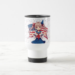 Taza De Viaje CHICA patriótico de anime de Estados Unidos