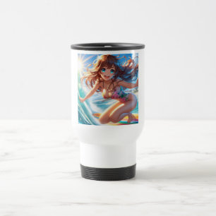 Taza De Viaje Chica surfista de anime costero/naútico/tropical