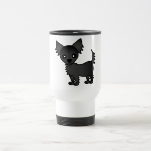 Taza De Viaje Chihuahua de pelo largo del negro lindo del dibujo