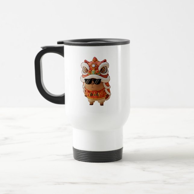 Taza De Viaje Chinese New Year Chill Capybara Lion Dance Travel  (Izquierda)