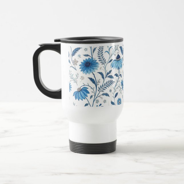 Taza De Viaje Chinoiserie Blue Echinacea Pattern (Izquierda)