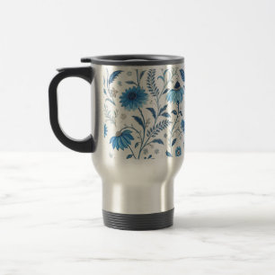 Taza De Viaje Chinoiserie Blue Echinacea Pattern