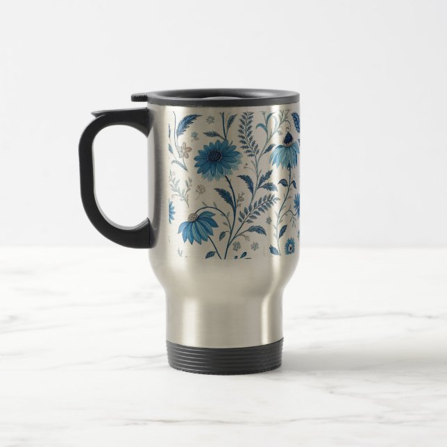 Taza De Viaje Chinoiserie Blue Echinacea Pattern (Izquierda)