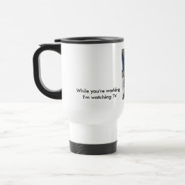 Taza De Viaje Chiste mug cat con lengua remota blanco inoxidable